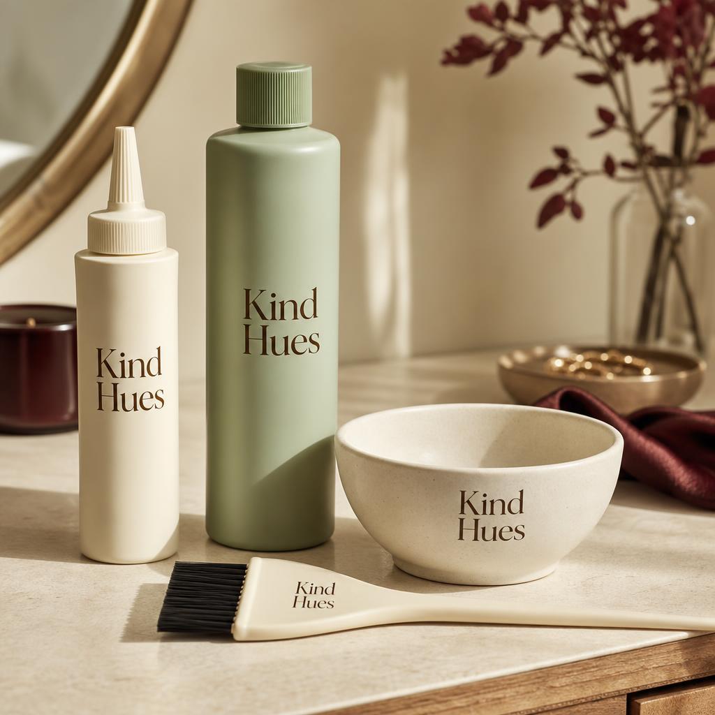 Soft, warm dressing table with a cream Kind Hues hair colour product